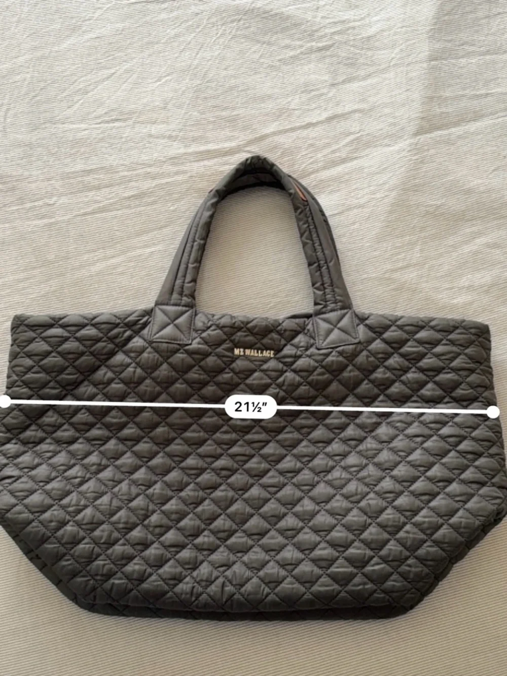 MZ Wallace Quilted Gray Tote with Gold Logo - Picture 10 of 11